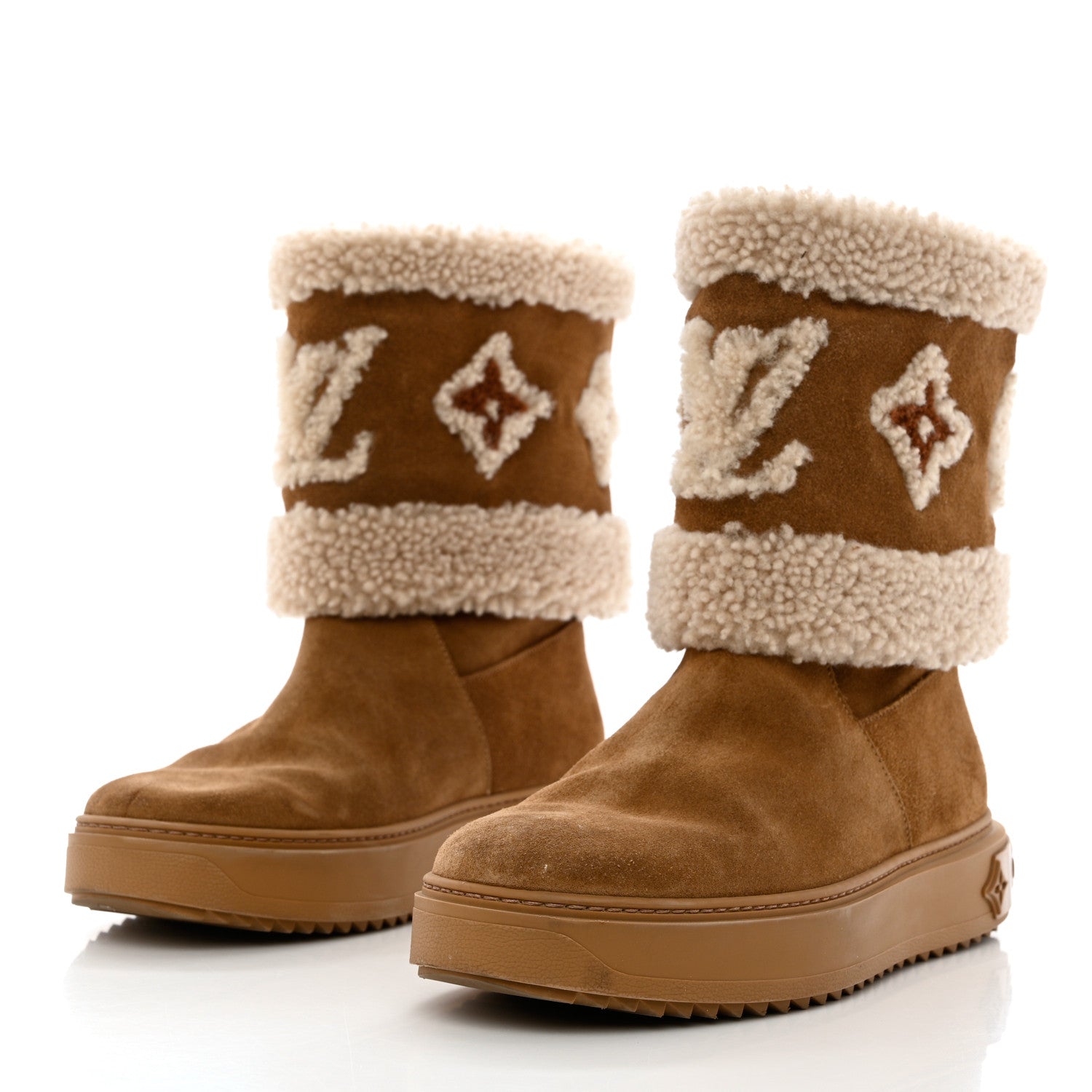 Louis Vuitton Suede Calfskin Shearling Snowdrop Flat Ankle Boot 40 Cognac 3 of 10