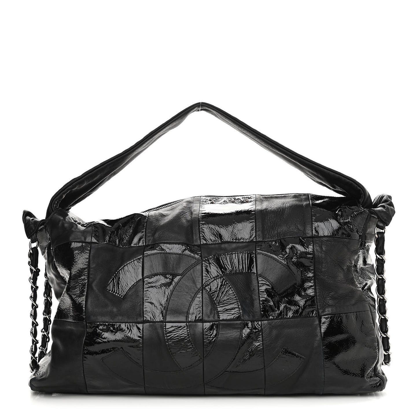 Lambskin Patent Calfskin Brooklyn Patchwork Hobo Black