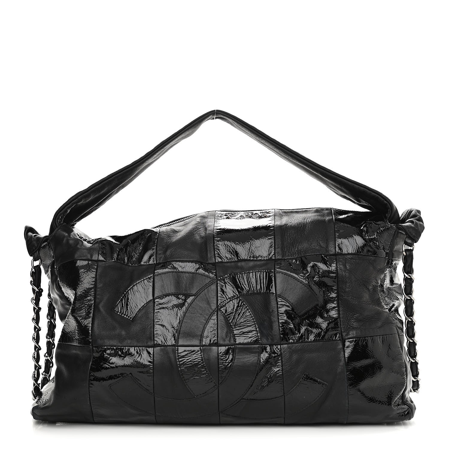 Chanel Lambskin Patent Calfskin Brooklyn Patchwork Hobo Black 1 of 12