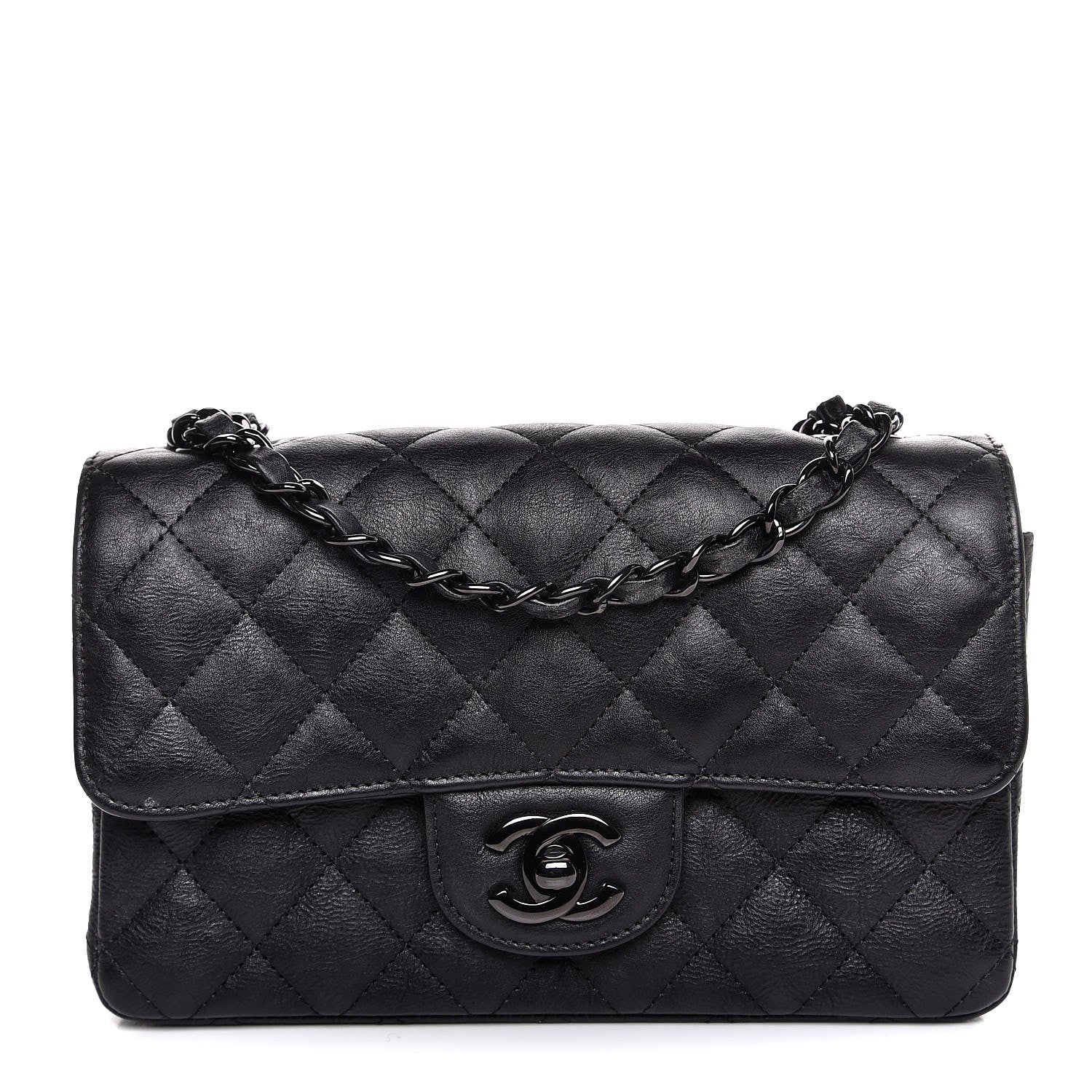 Chanel Crumpled Calfskin Quilted Mini Rectangular Flap So Black 1 of 12