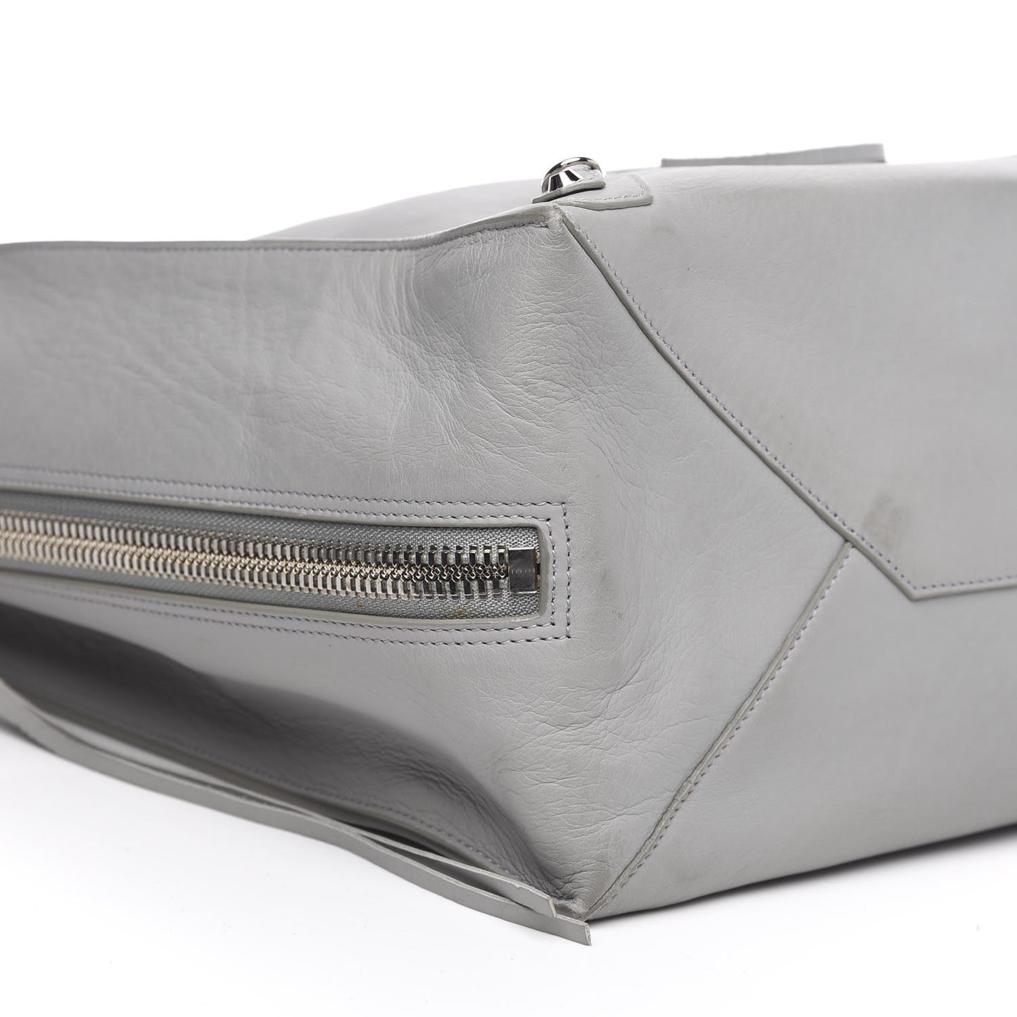 Veau Papier A4 Zip Around Tote Gris Glace