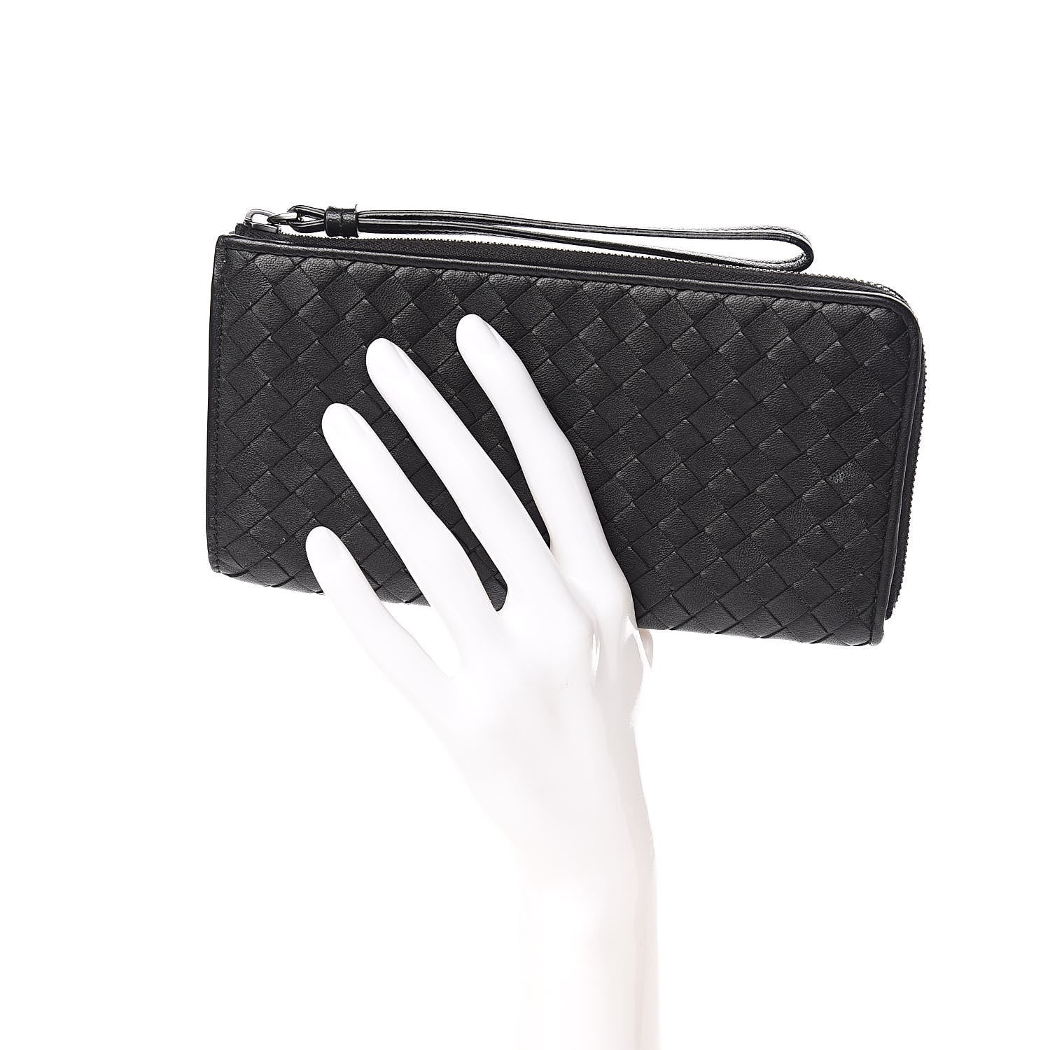 Bottega Veneta Nappa Intrecciato Half Zip Around Wallet Black 2 of 7