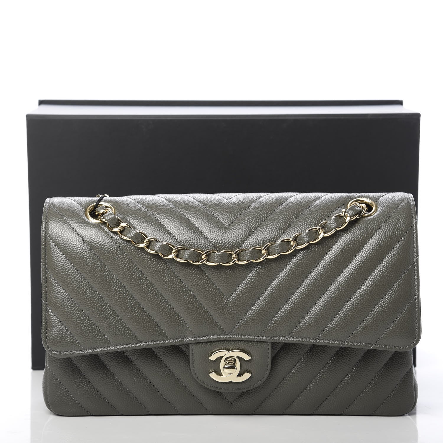 Chanel Caviar Chevron Quilted Medium Double Flap Dark Grey 11 of 11