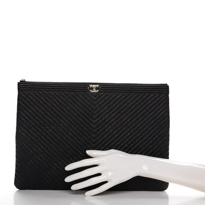 Chanel Caviar Chevron Large Boy Cosmetic Case Black 2 of 7