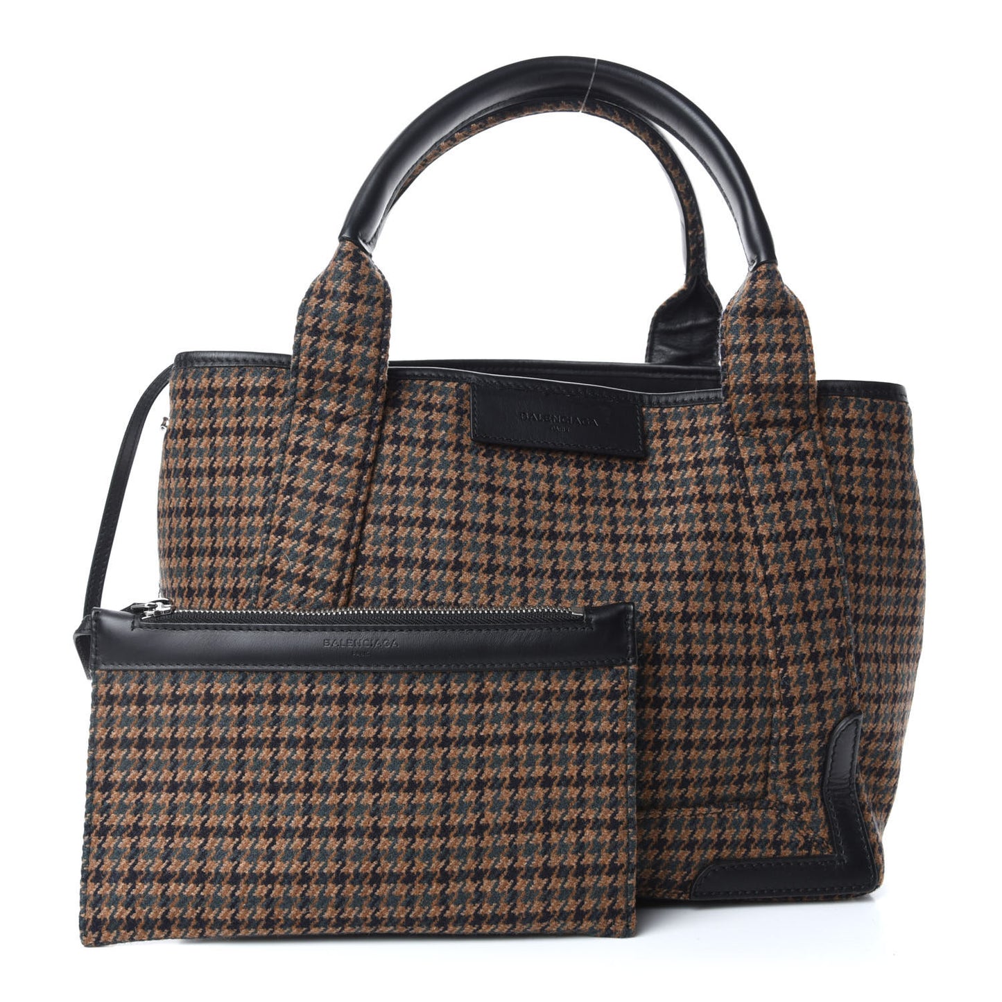 Wool Houndstooth S Navy Cabas