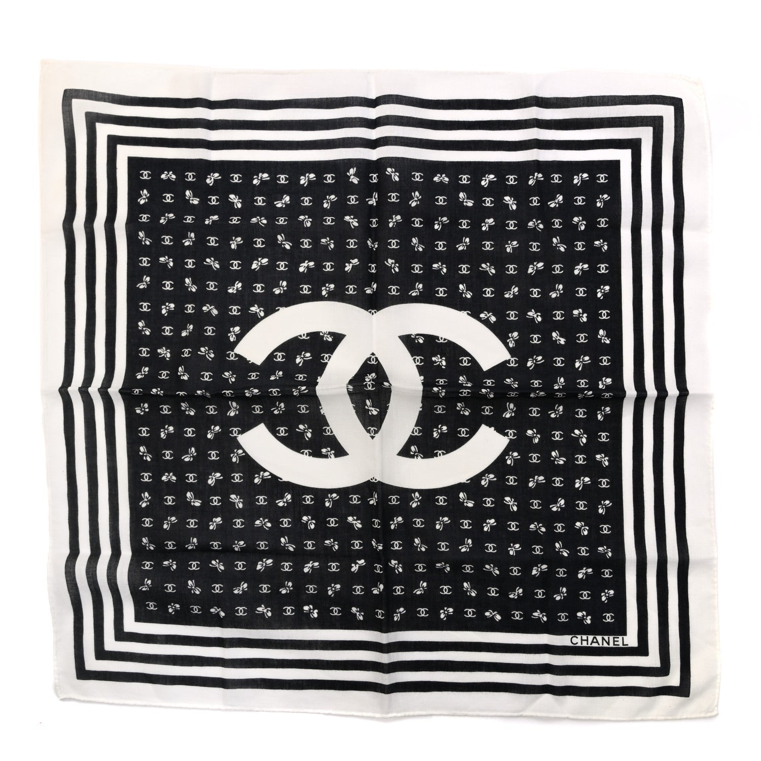 Chanel Silk CC Square Scarf Black White 1 of 3