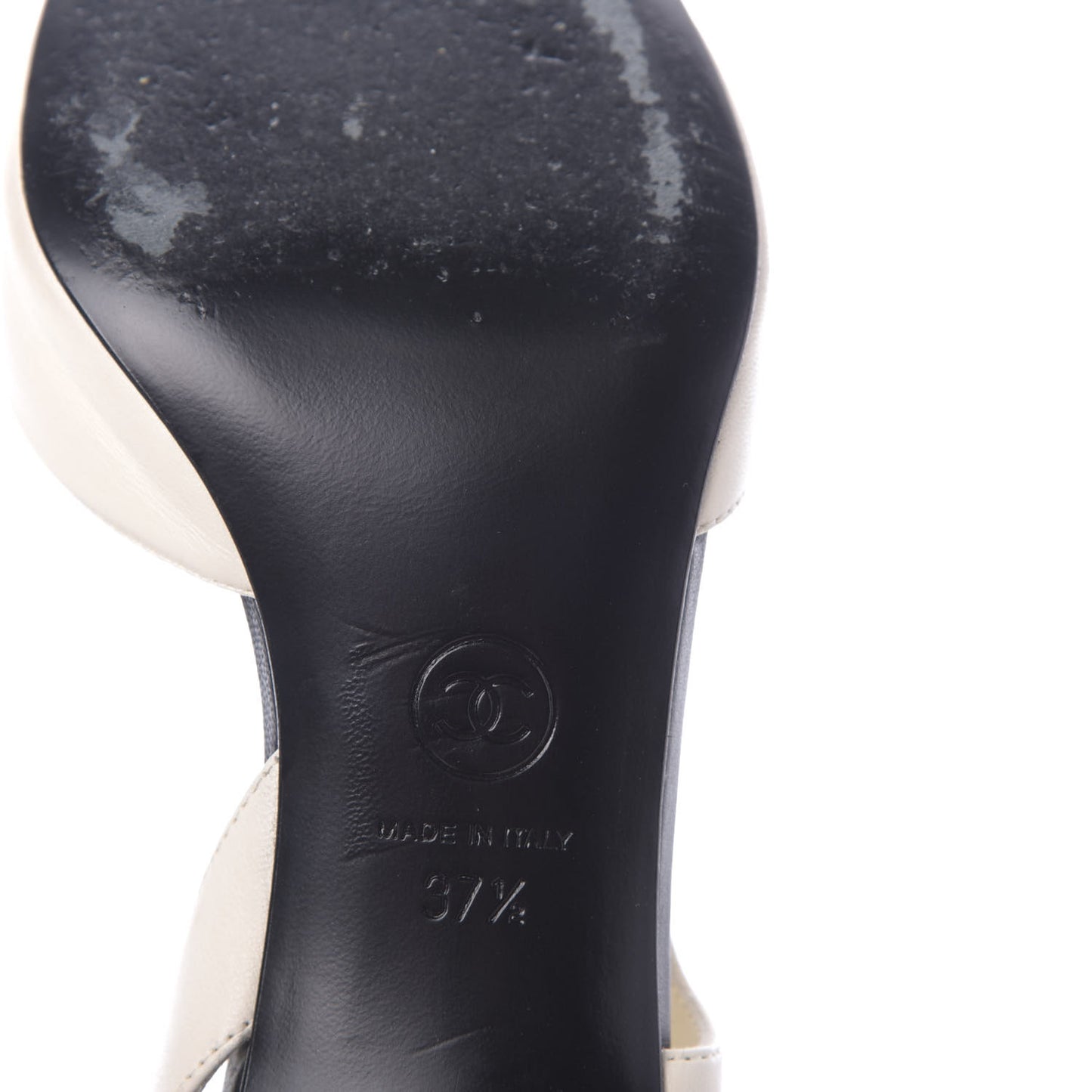 Calfskin Pearl Cap Toe CC Slingback Pumps 37.5 Ivory Black
