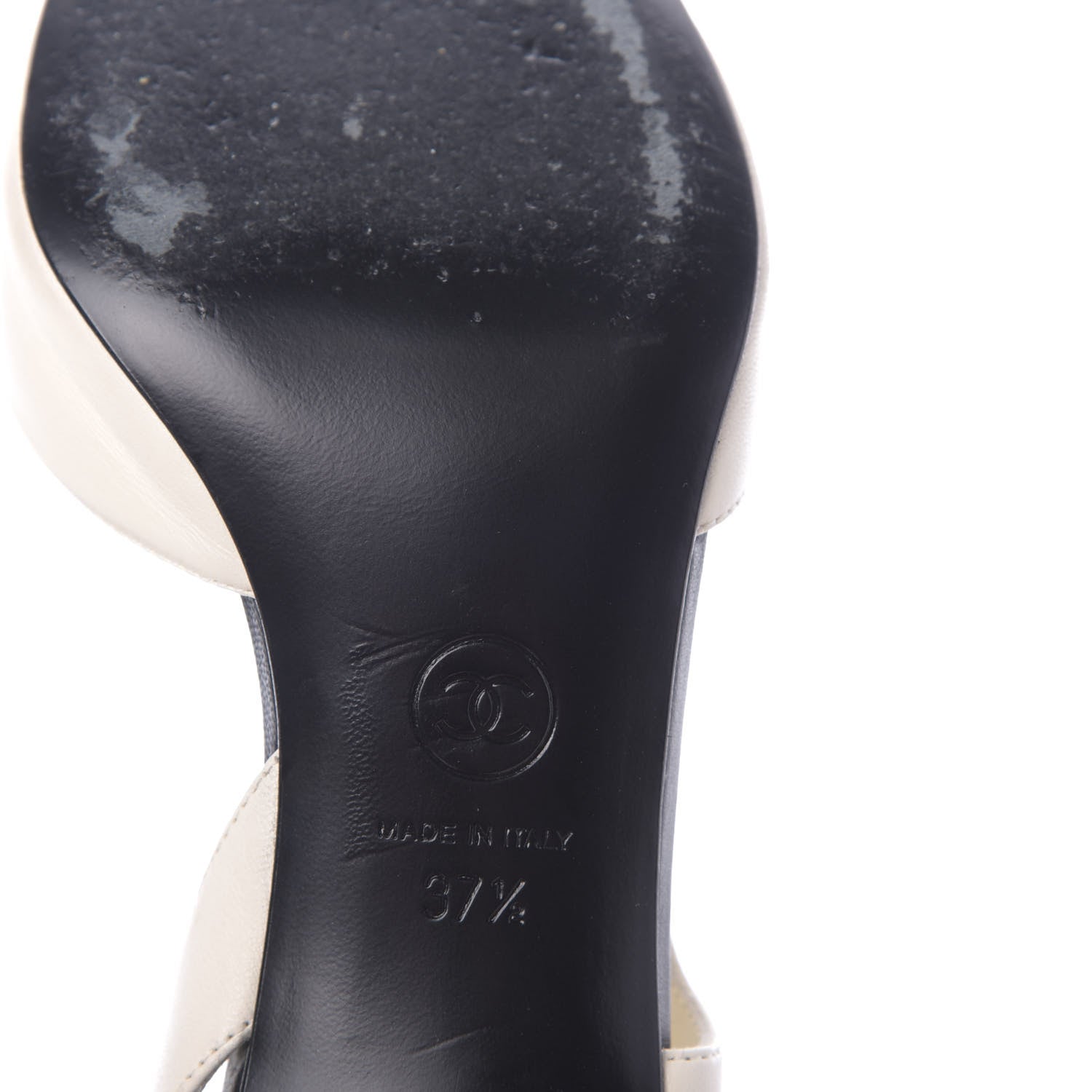 Chanel Calfskin Pearl Cap Toe CC Slingback Pumps 37.5 Ivory Black 8 of 12