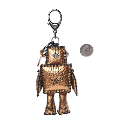 MCM Metallic Visetos Robot Key Ring Bag Charm Gold 3 of 4