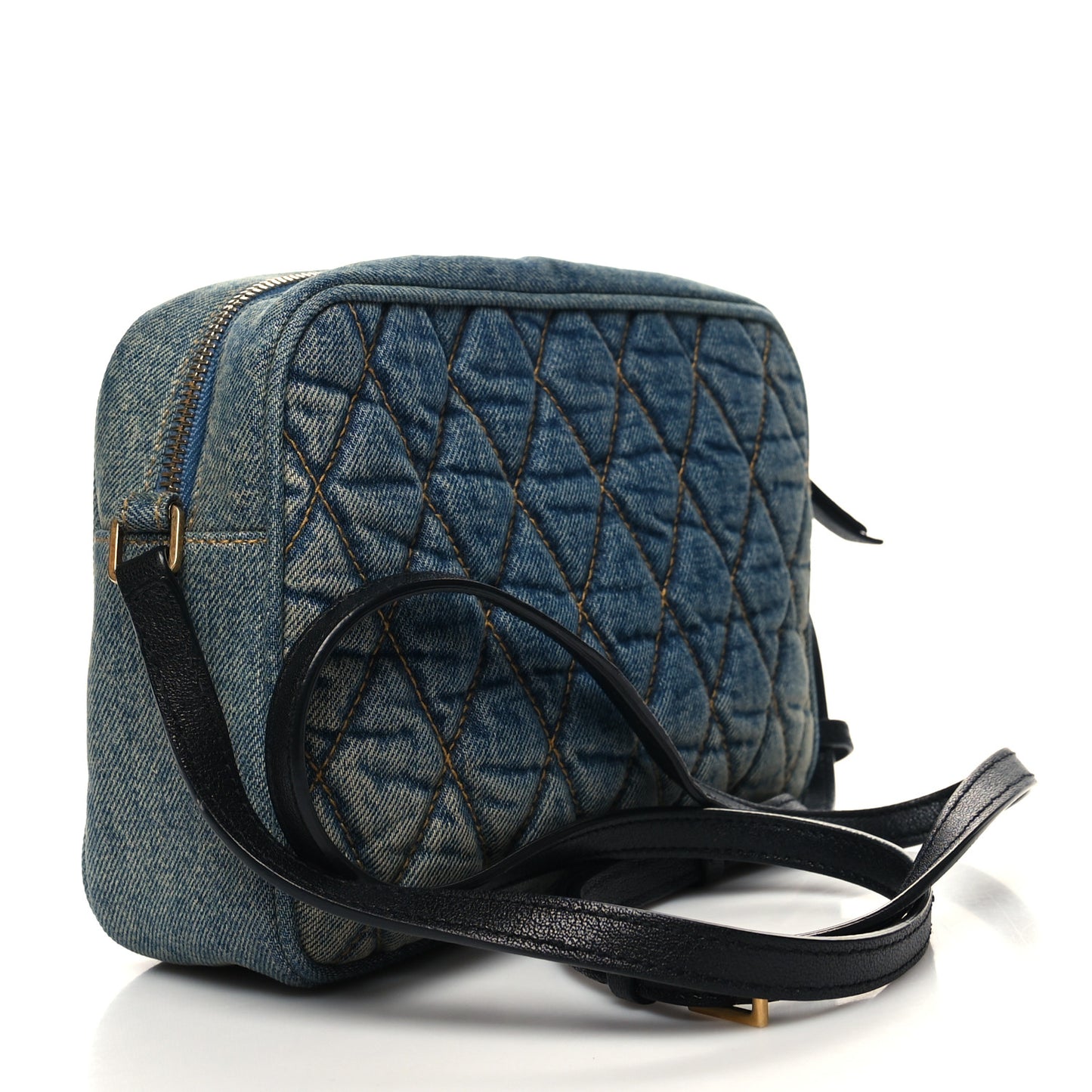 Denim Matelasse Quilted Summer Embroidered Classic Monogram Camera Bag Blue