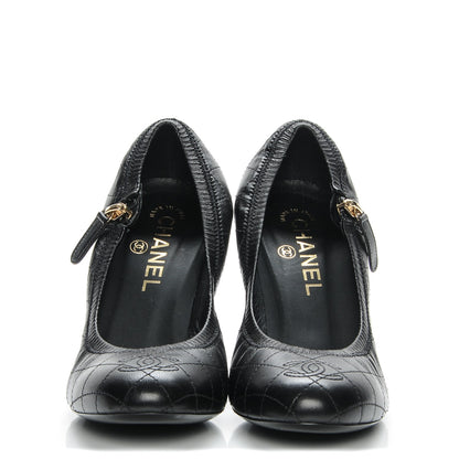 Chanel Lambskin Quilted CC Pumps 37.5 Black 2 of 7