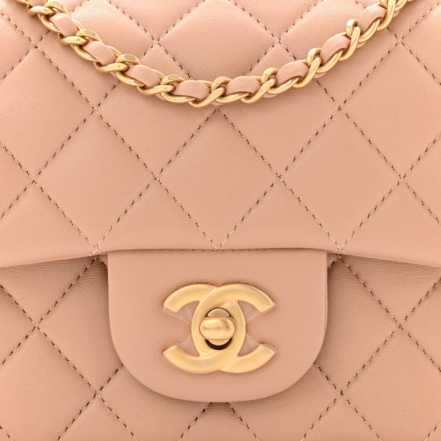 Chanel Lambskin Quilted Mini Top Handle Rectangular Flap Beige 8 of 10
