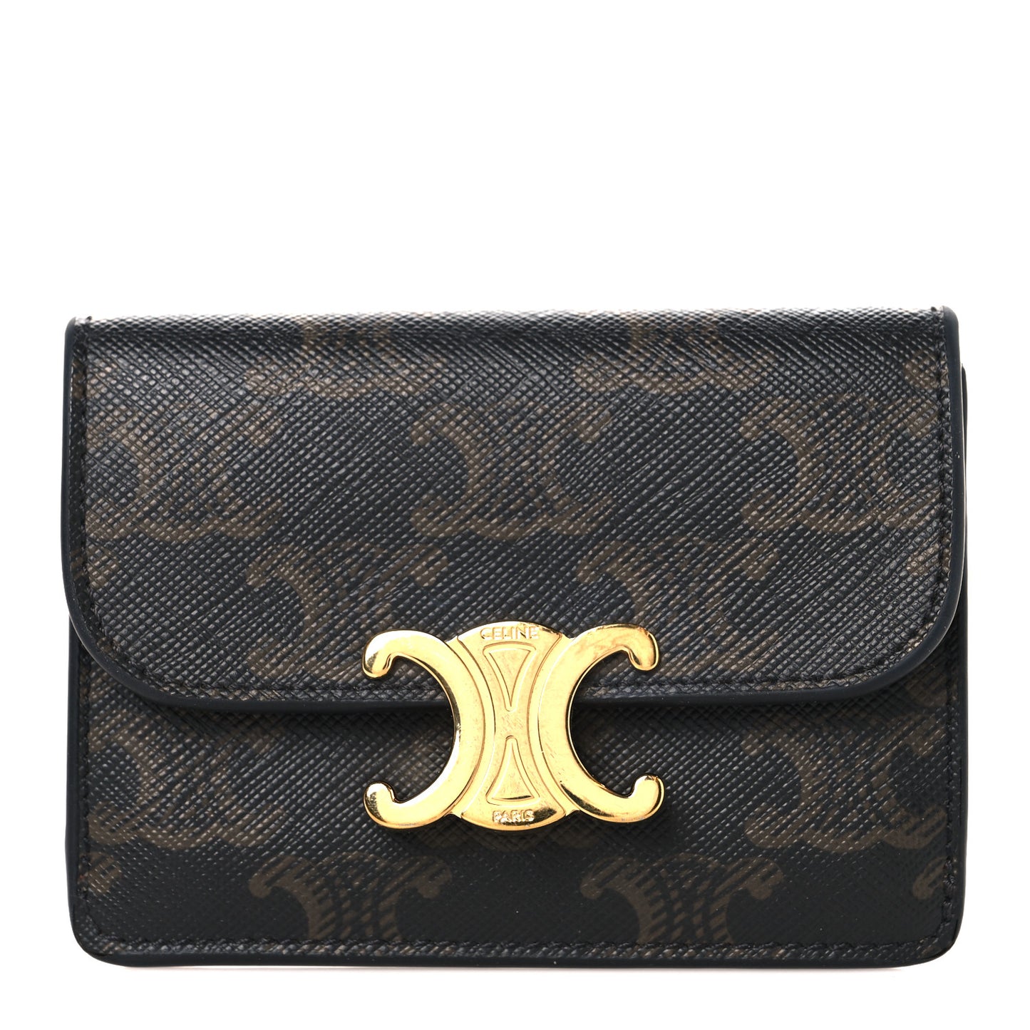 Triomphe Canvas Calfskin Flap Card Holder Tan