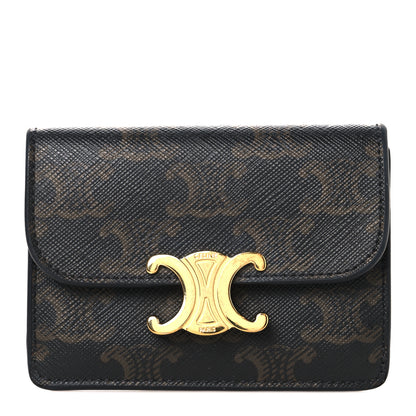 Celine Triomphe Canvas Calfskin Flap Card Holder Tan 1 of 6