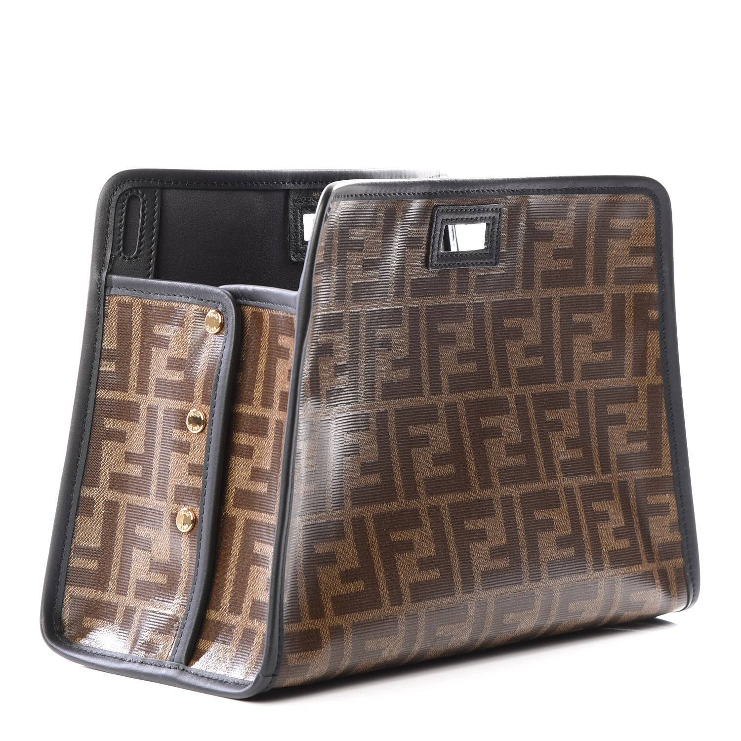 Fendi Glazed Fabric Vitello Century FF 1974 Stamp Patch Mini Peekaboo Defender Cover Mogano Panna Black 2 of 9