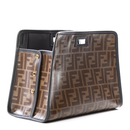 Fendi Glazed Fabric Vitello Century FF 1974 Stamp Patch Mini Peekaboo Defender Cover Mogano Panna Black 2 of 9