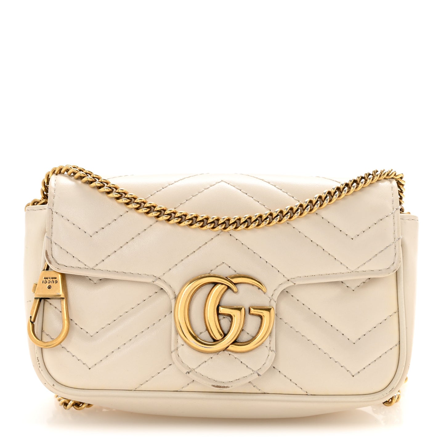 Calfskin Matelasse Super Mini GG Marmont Shoulder Bag White