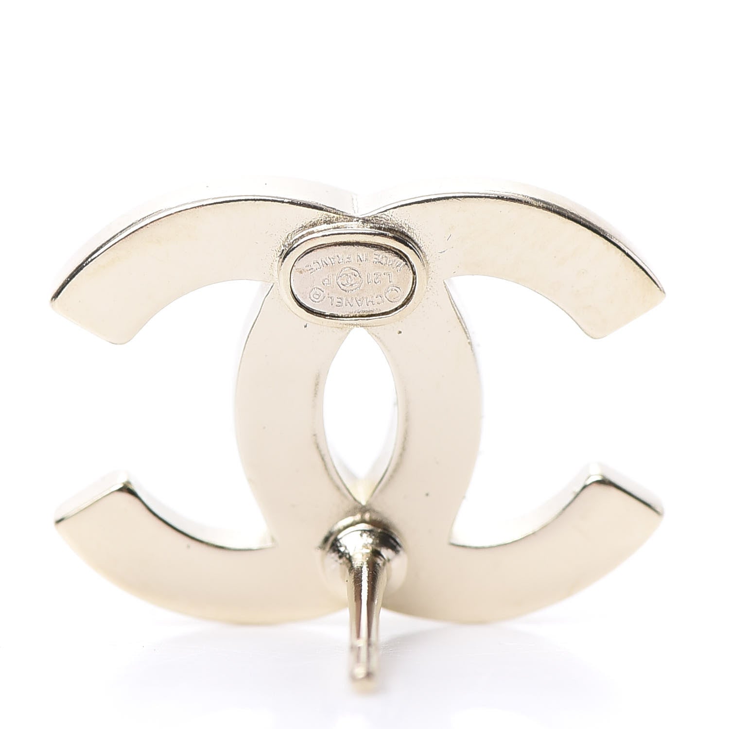Chanel Crystal Metal CC Paris Button Stud Earrings Gold 4 of 5