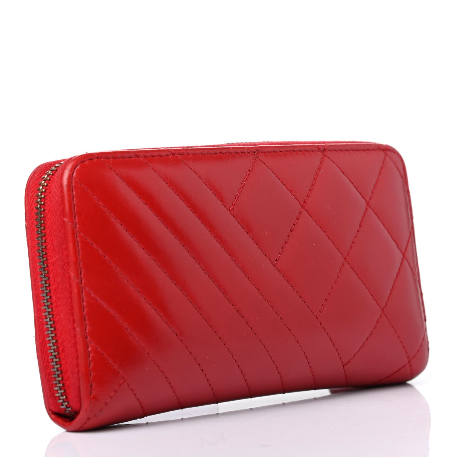Chanel Glazed Calfskin Quilted Small Coco Boy Zip Around Wallet Red 2 of 4
