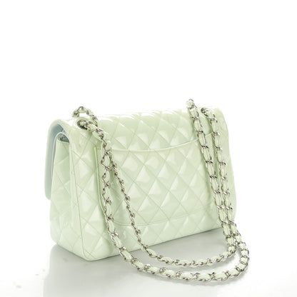 Chanel Patent Quilted Jumbo Double Flap Light Green 3 of 9