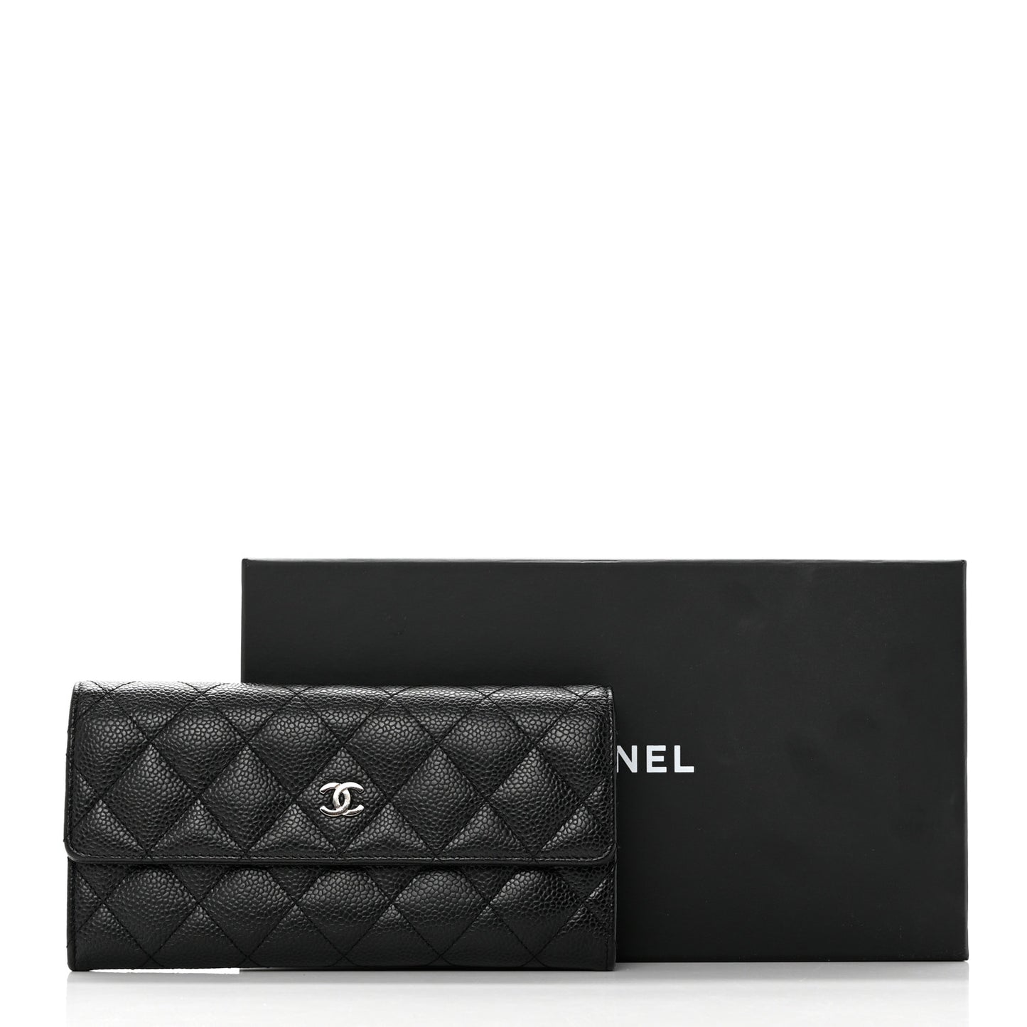 Caviar Quilted Large Gusset Flap Wallet Black