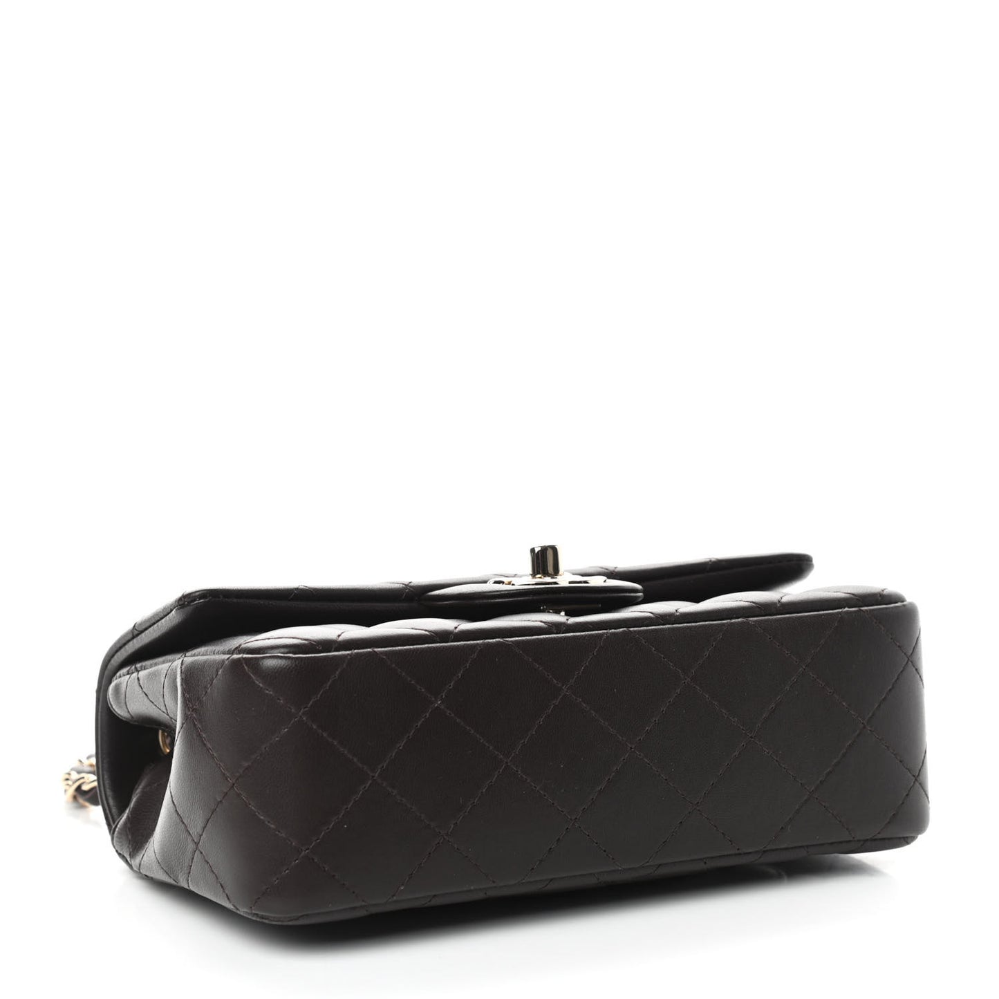 Lambskin Quilted Mini Rectangular Flap Dark Brown