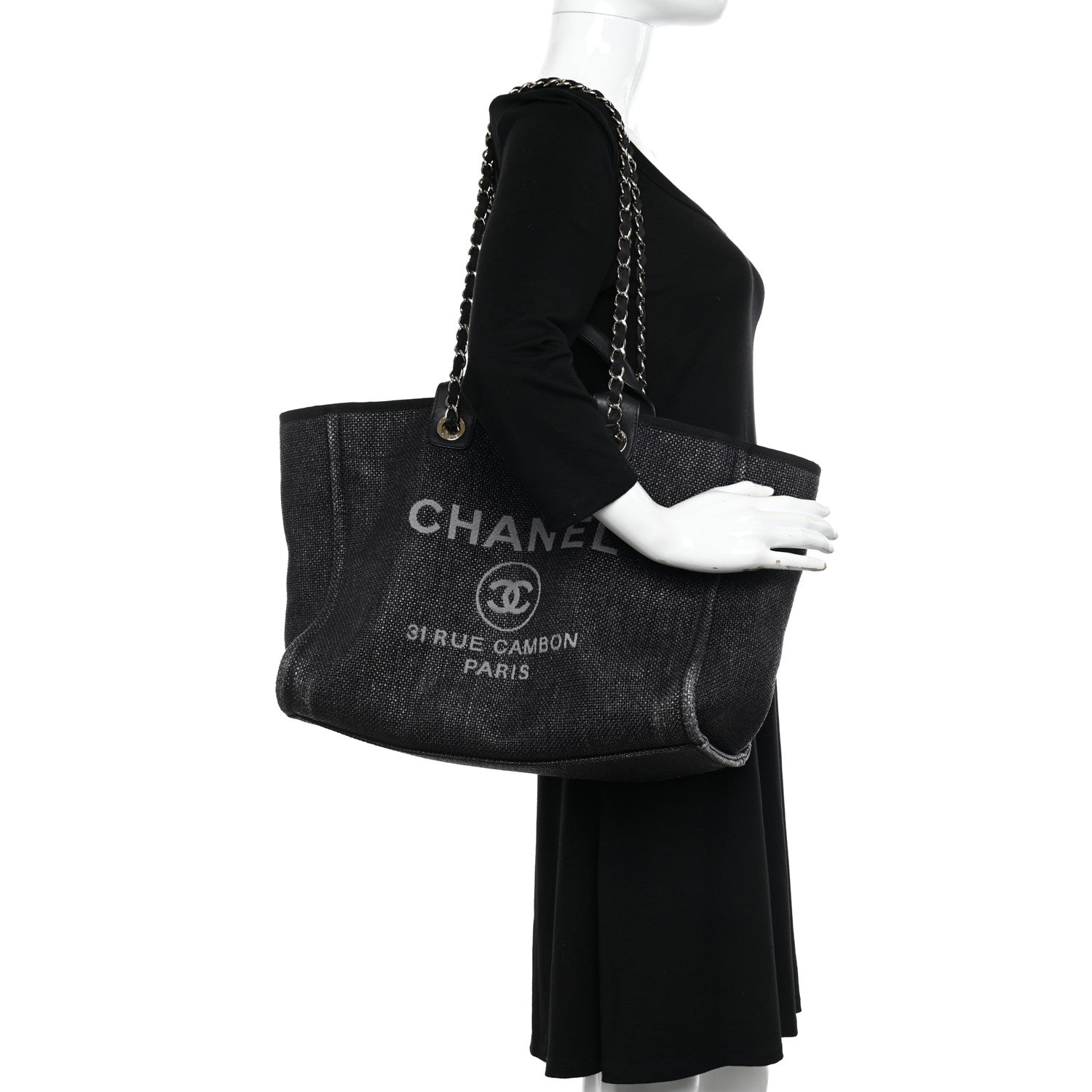 Chanel Woven Straw Raffia Large Deauville Tote Black 2 of 10