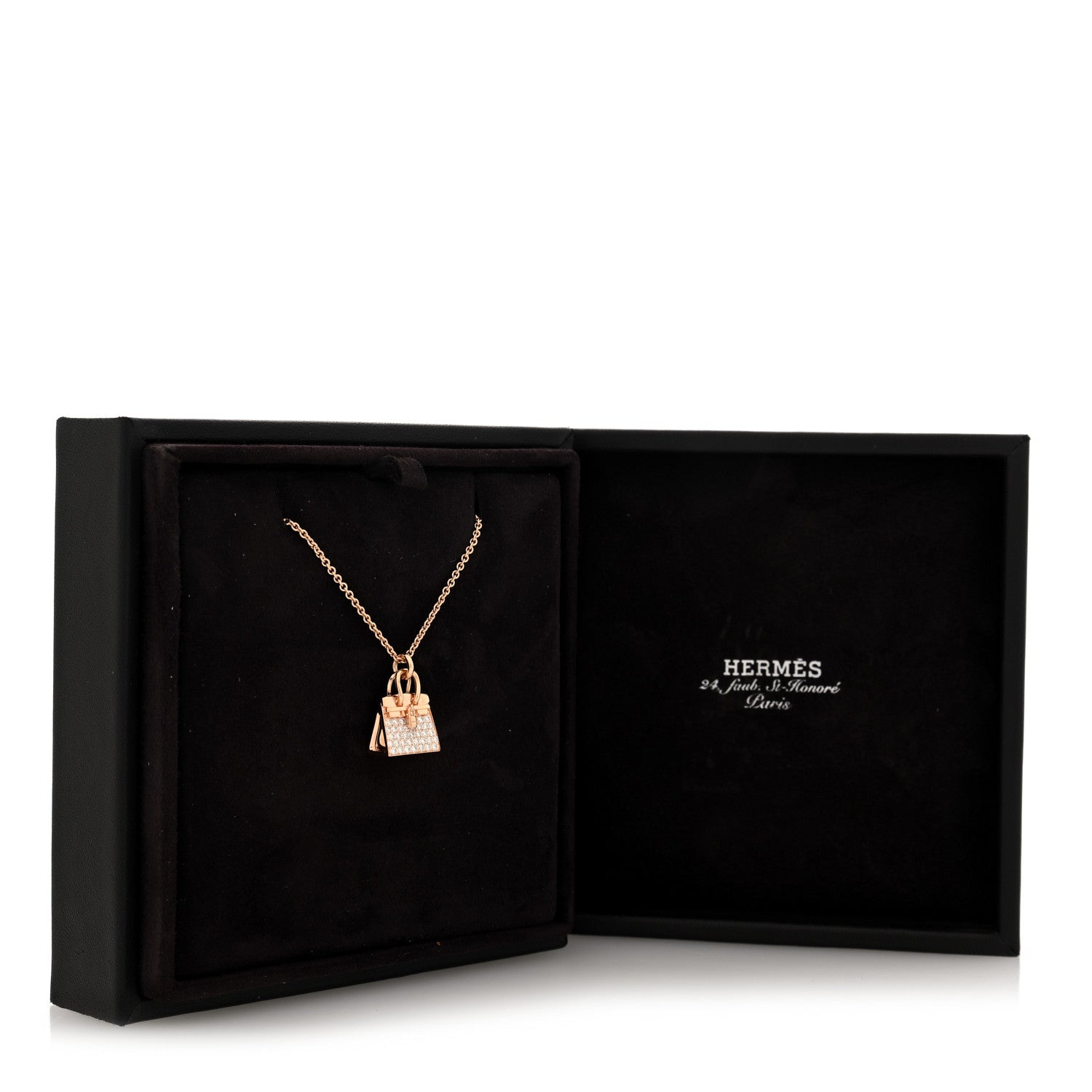 Hermes 18K Rose Gold Diamond Birkin Amulettes Pendant Necklace 6 of 6