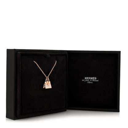 Hermes 18K Rose Gold Diamond Birkin Amulettes Pendant Necklace 6 of 6