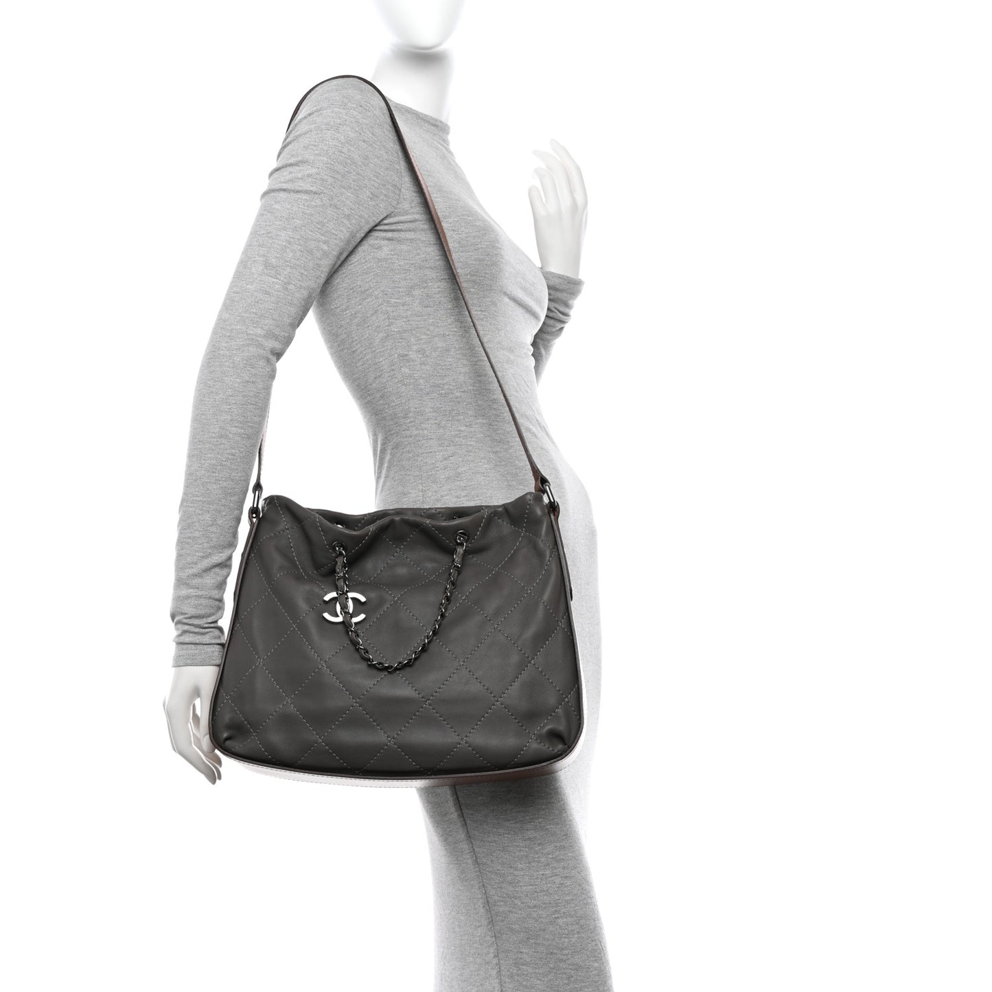 Calfskin Country Chic Stitched Hobo Grey