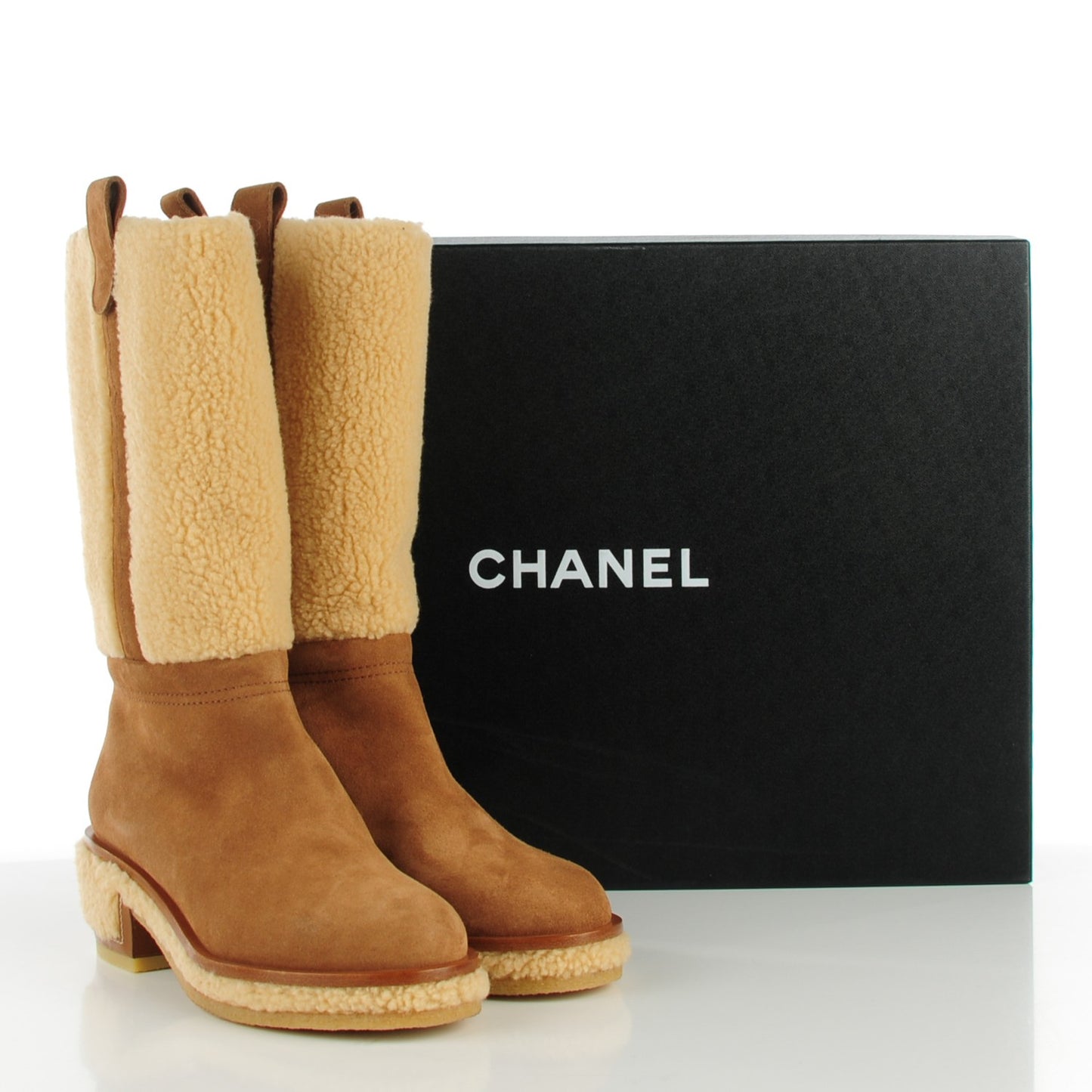 Shearling Suede Calfskin Boots 37.5 Brown Beige