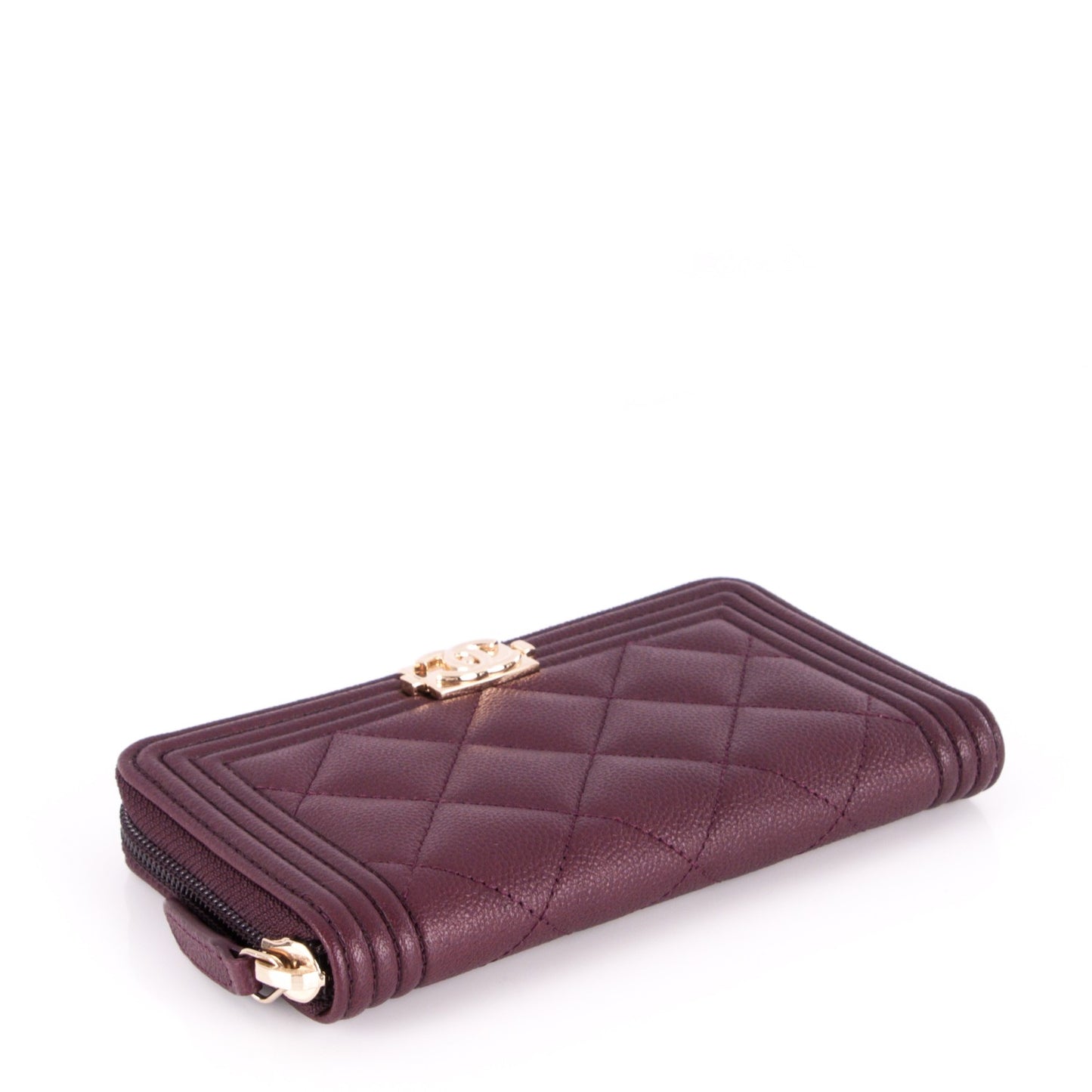 Caviar Quilted Small Boy Zip Around Wallet Dark Purple