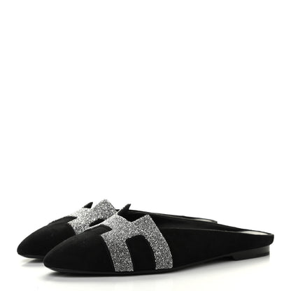 Hermes Satin Suede Goatskin Crystal Roxane Mules 36.5 Black 3 of 9