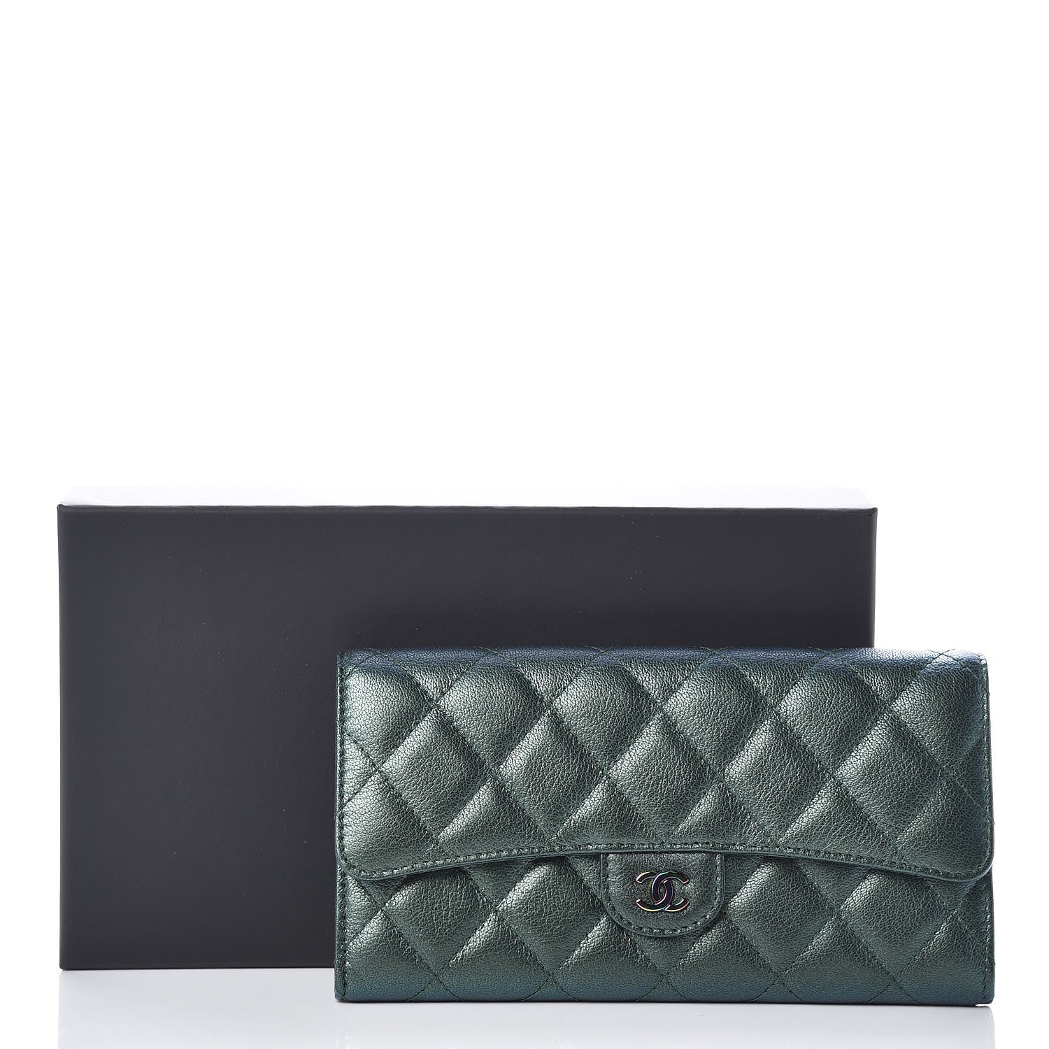 Chanel Iridescent Goatskin Quilted Large Flap Wallet Green 8 of 8