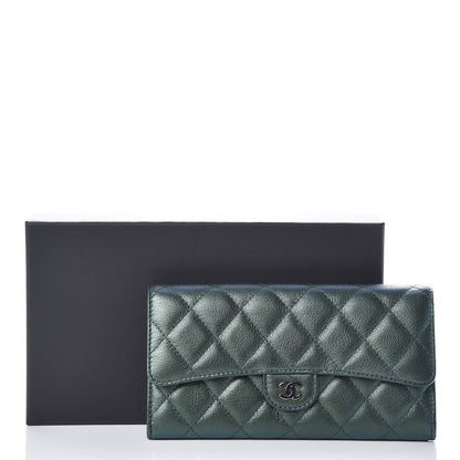 Chanel Iridescent Goatskin Quilted Large Flap Wallet Green 8 of 8