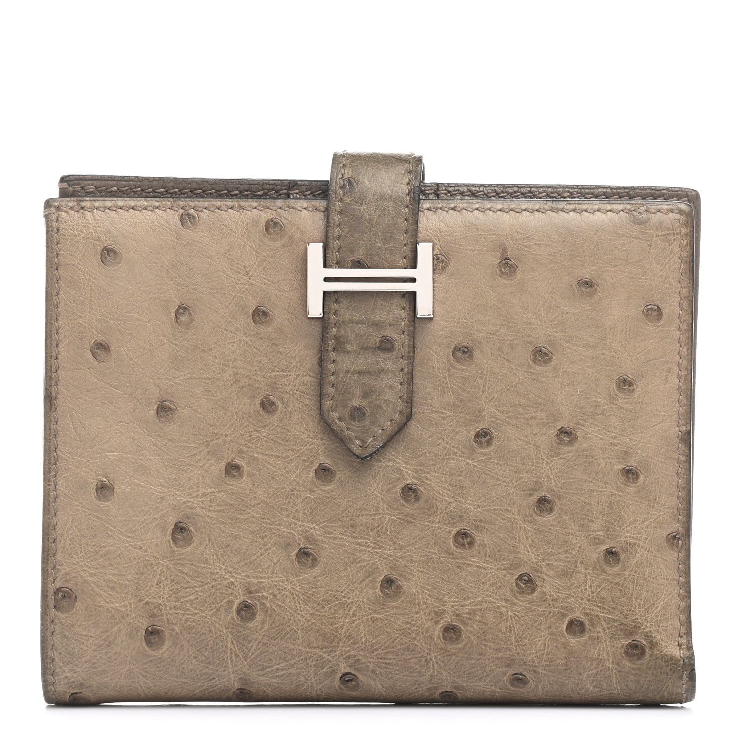 Hermes Ostrich Bearn Compact Wallet Gris Asphalte 1 of 8