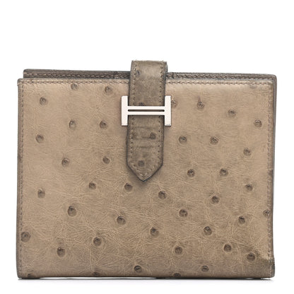 Hermes Ostrich Bearn Compact Wallet Gris Asphalte 1 of 8