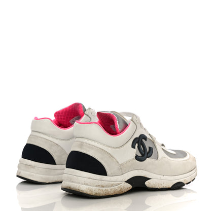 Chanel Calfskin Fabric Sneakers 37.5 White Silver Fluo Pink 4 of 18