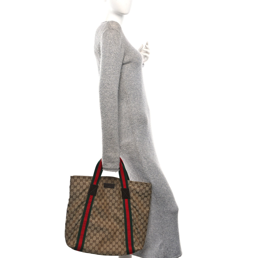 Gucci GG Monogram Medium Web Handle Vertical Tote Dark Brown 1874897 ...