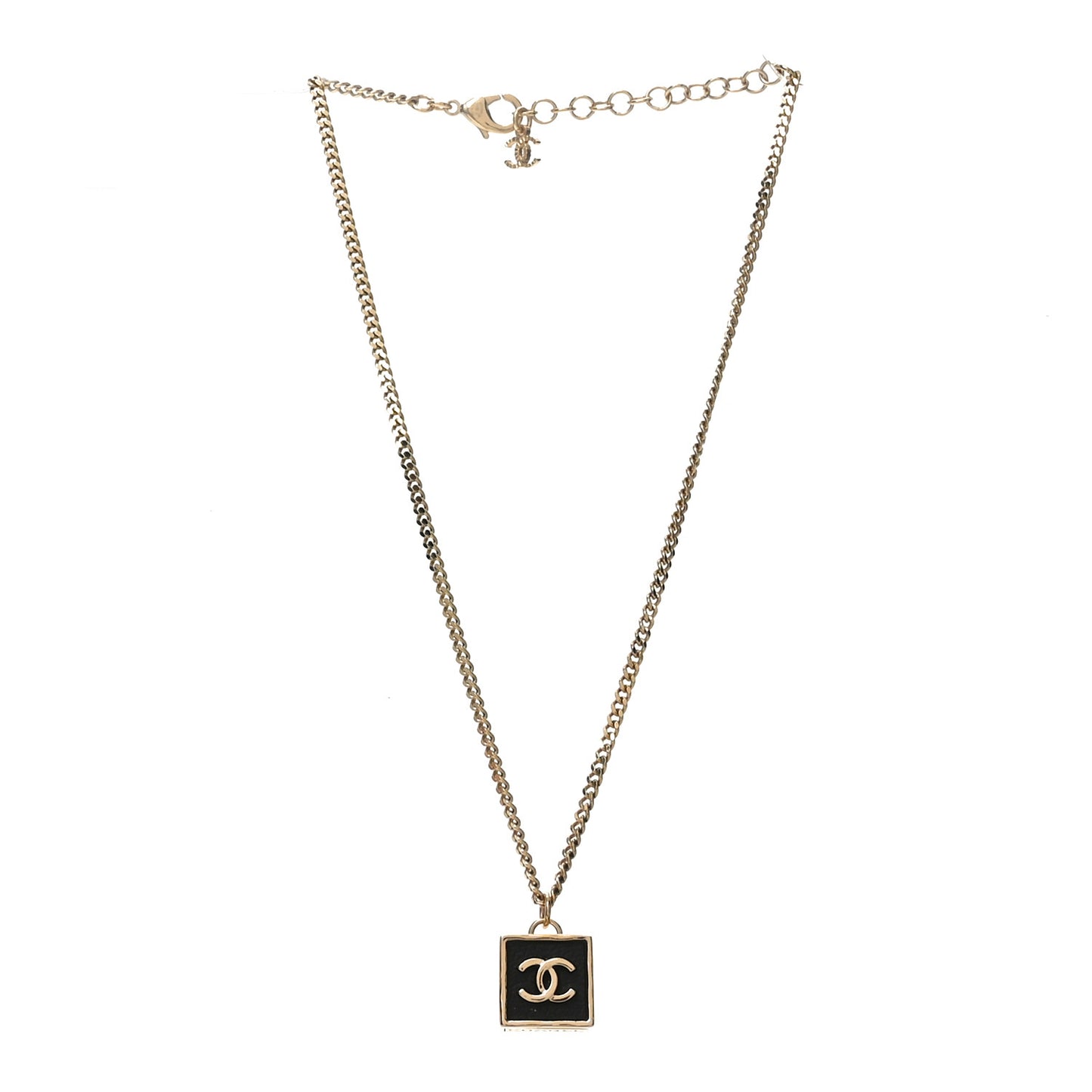 Metal Enamel CC Square Necklace Gold Black