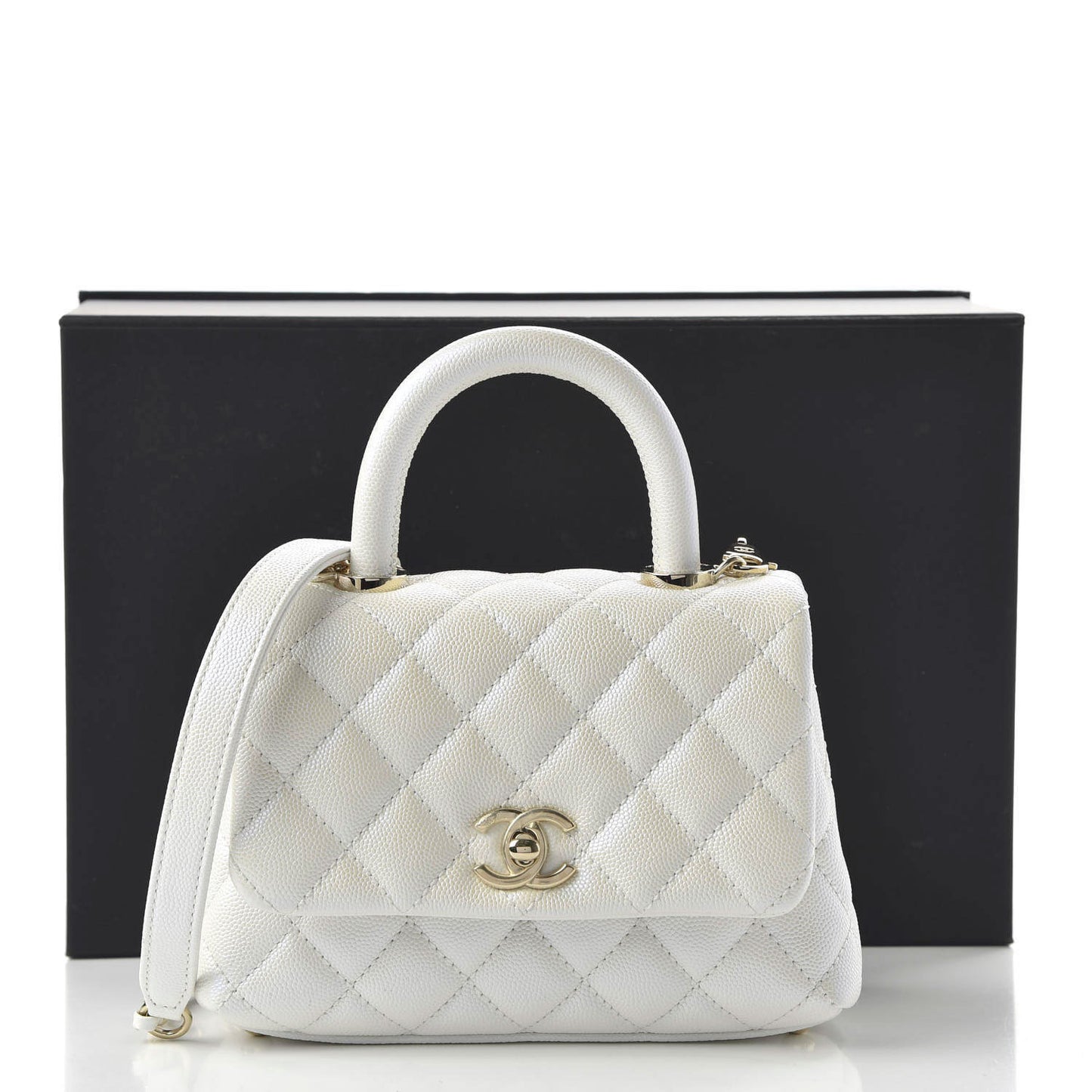Iridescent Caviar Quilted Extra Mini Coco Handle Flap Ivory