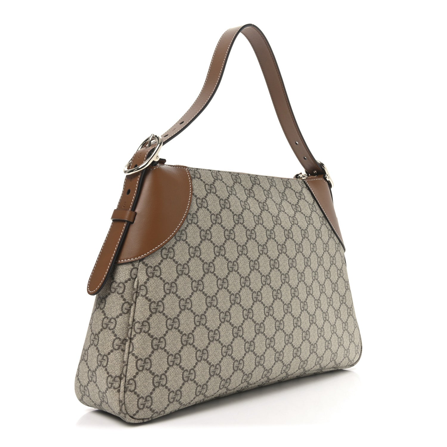 Gucci GG Supreme Monogram Emblem Medium Shoulder Bag Beige Ebony Sundial 3 of 10