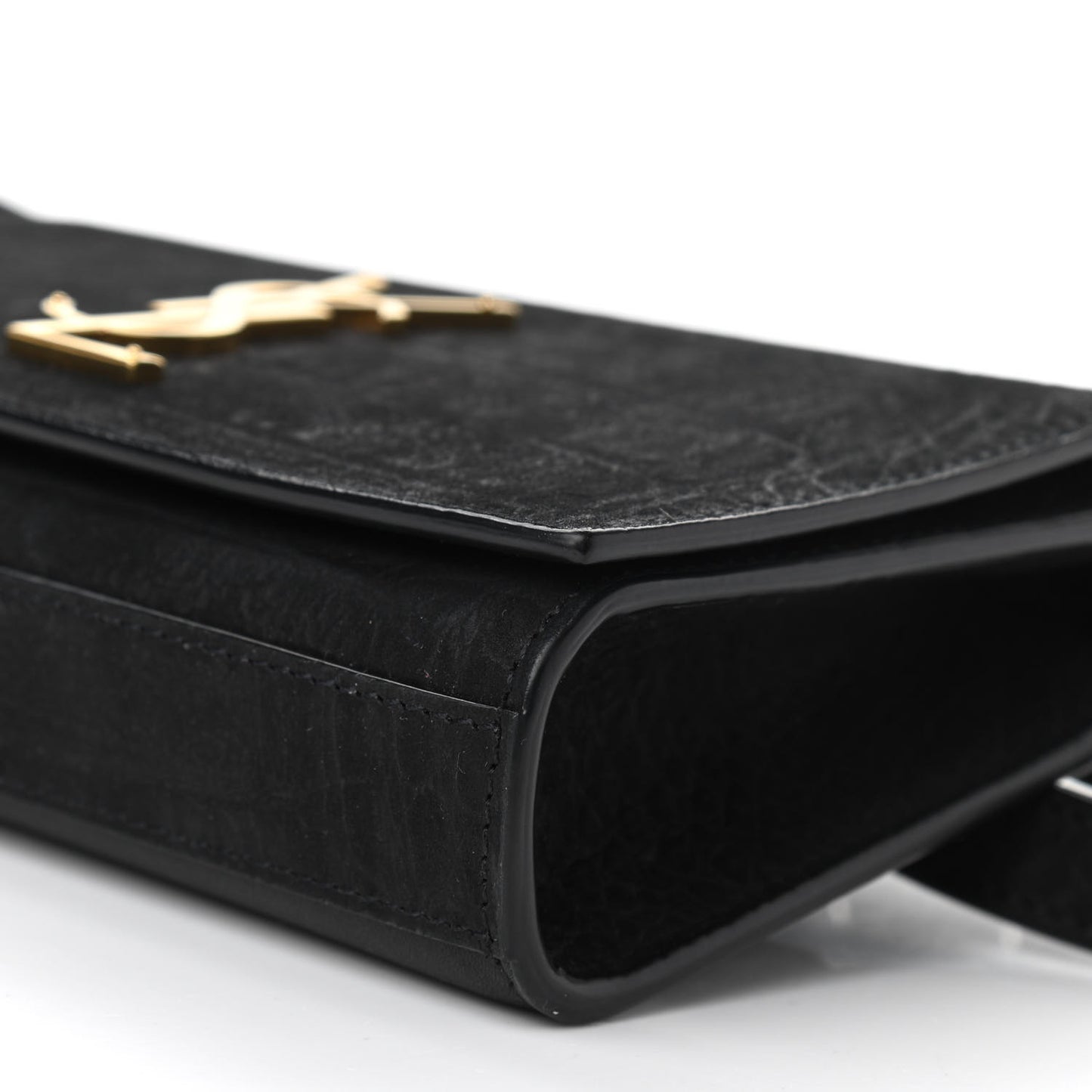 Suede Crocodile Embossed Monogram Kate Belt Bag Black