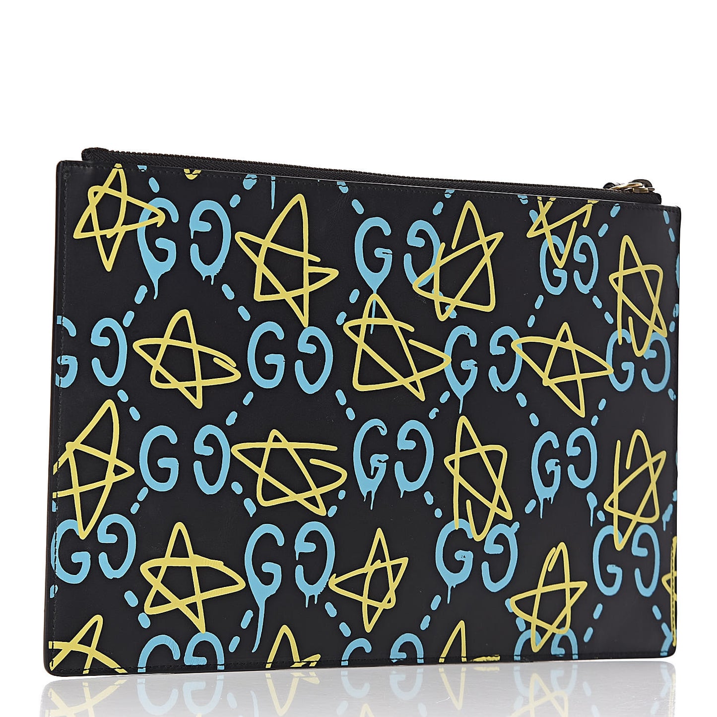 Calfskin GucciGhost Zip Pouch Black New Acquamarine