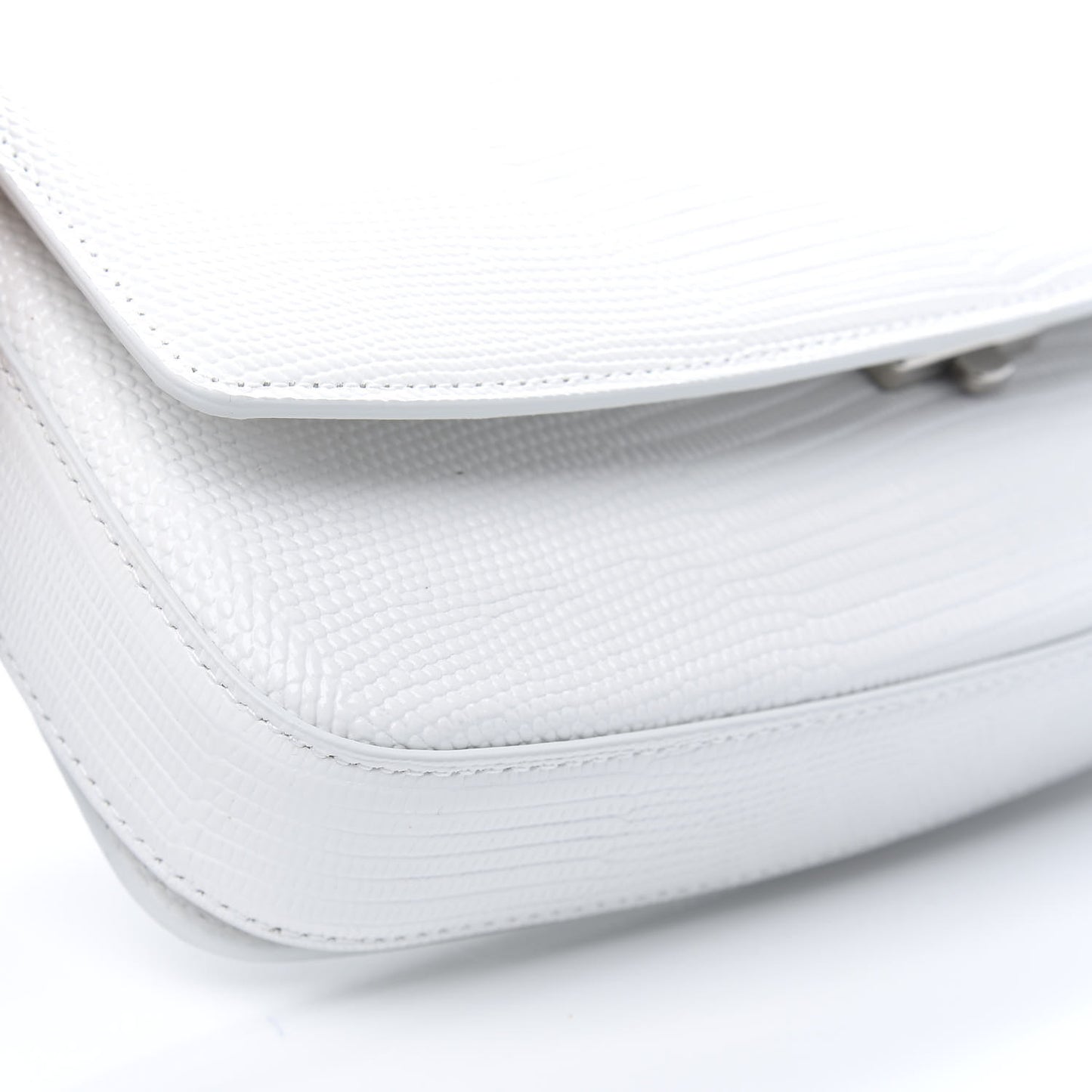 Patent Calfskin Lizard Embossed Ghost Sling Bag Optic White