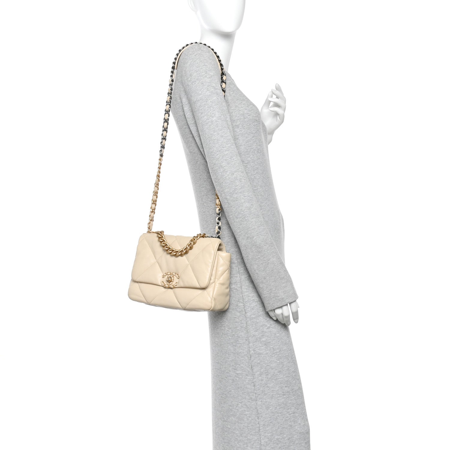 Chanel Lambskin Quilted Medium Chanel 19 Flap Light Beige 2 of 10
