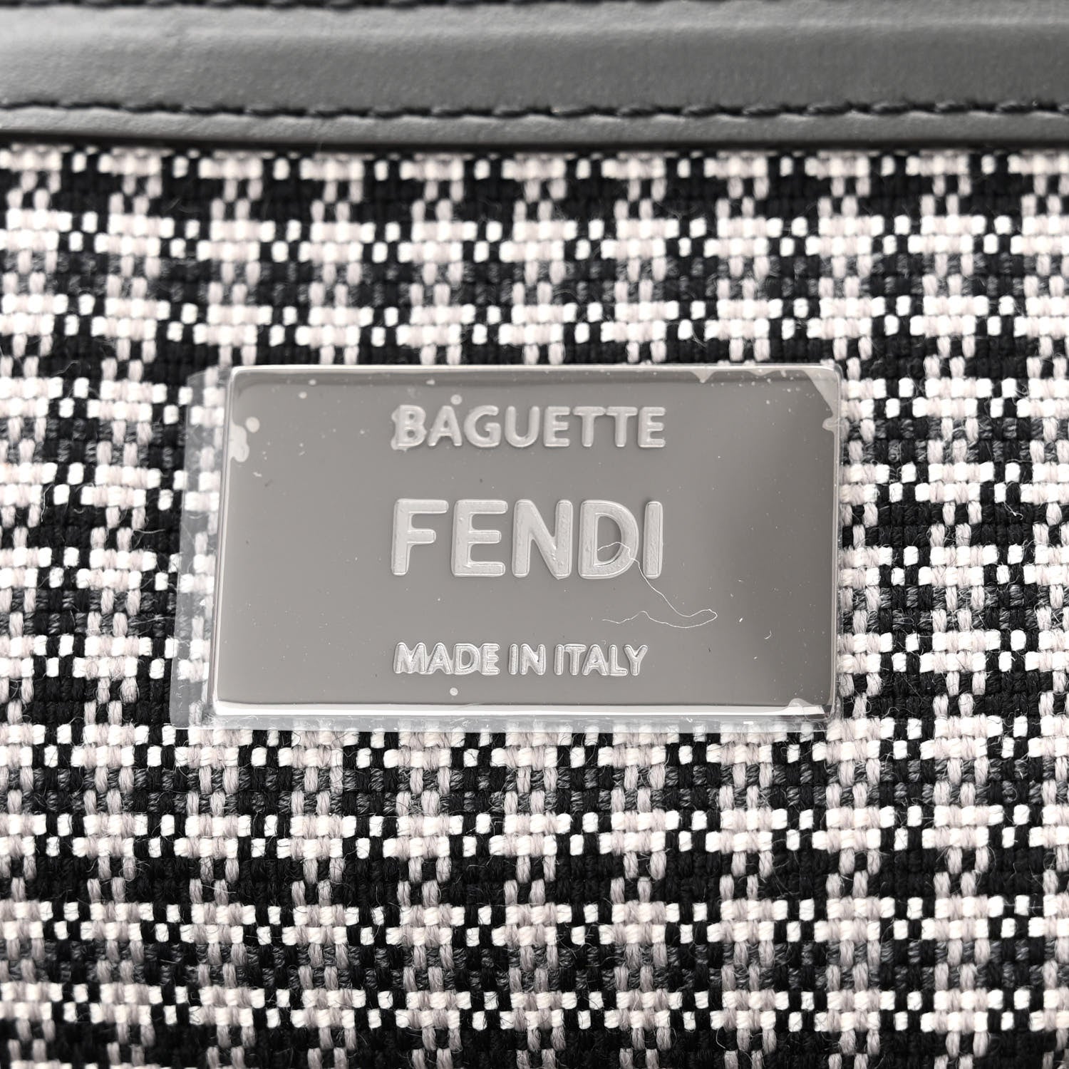 Fendi Wool Vitello King Houndstooth FF Embroidered Baguette Grigio Anthracite 6 of 13
