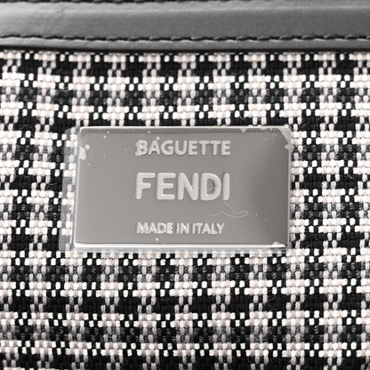 Fendi Wool Vitello King Houndstooth FF Embroidered Baguette Grigio Anthracite 6 of 13