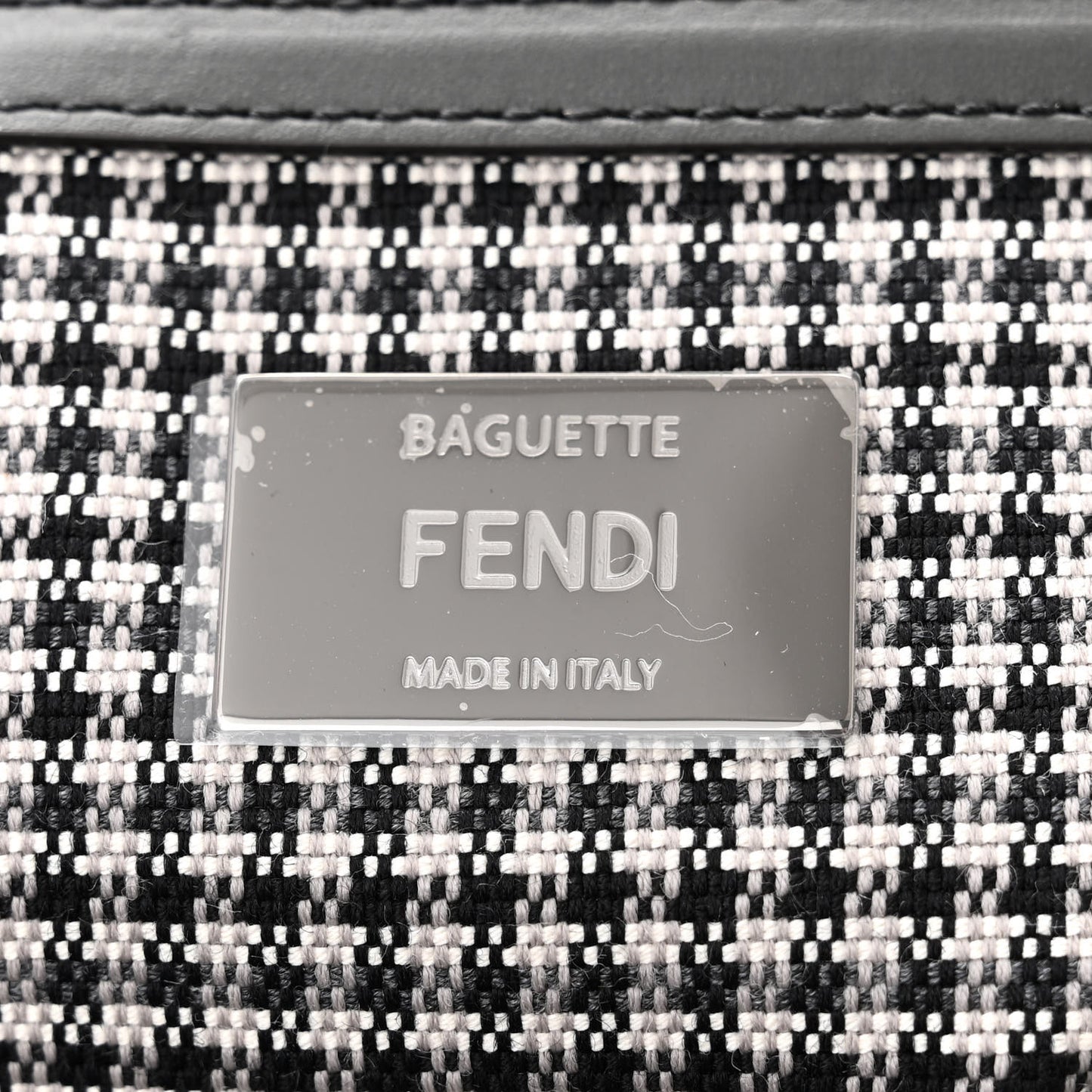 Wool Vitello King Houndstooth FF Embroidered Baguette Grigio Anthracite
