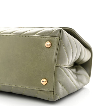 Chanel Calfskin Lizard Chevron Quilted Small Coco Handle Flap Green 10 of 11